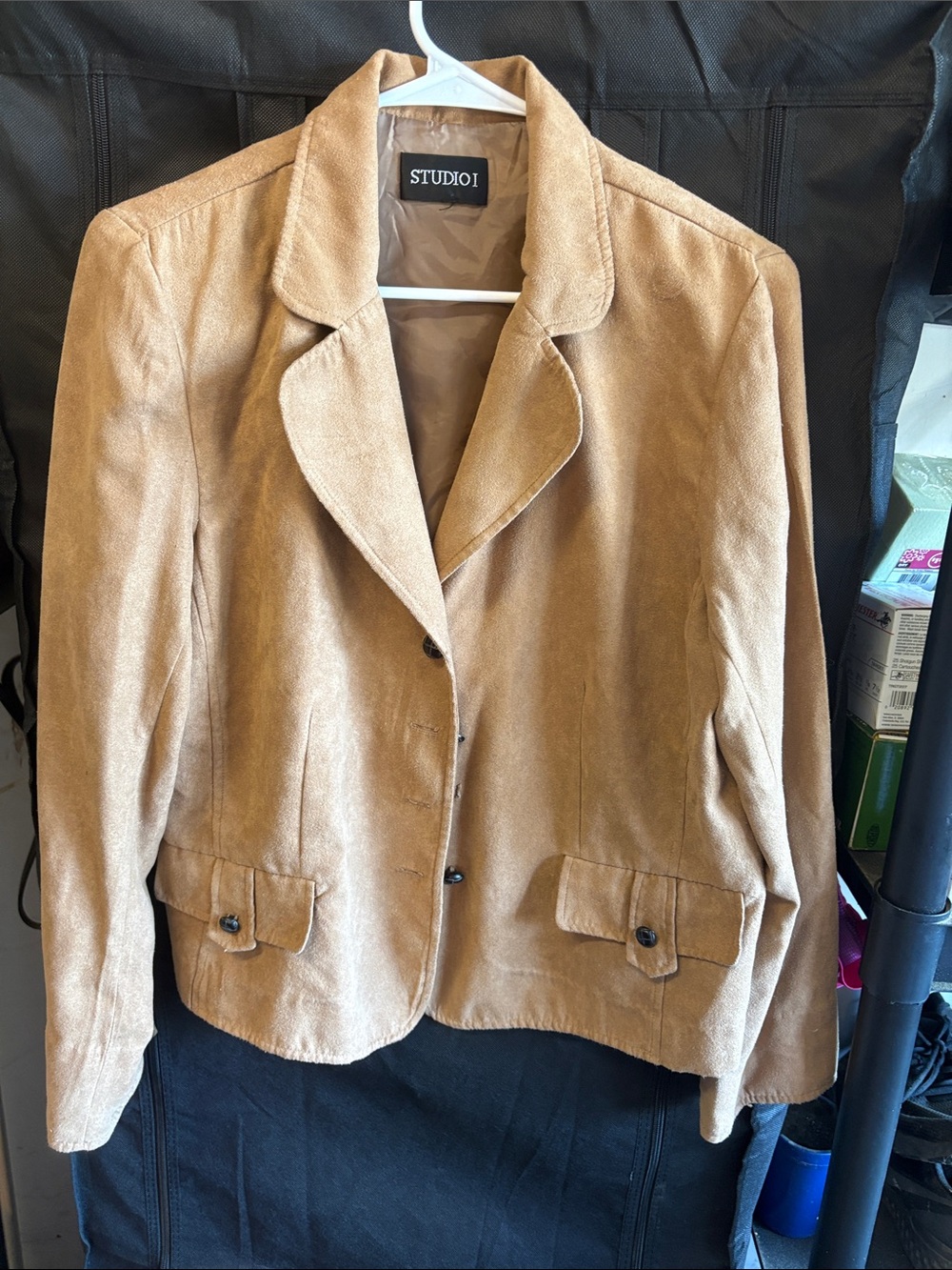 Studio Tan Suede Blazer Jacket with Flap Pockets